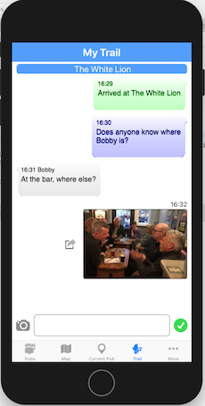 A page showing the full conversation with photos and messages about the pubs