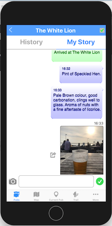 A page showing photos and messages you have written about the pub you are visiting